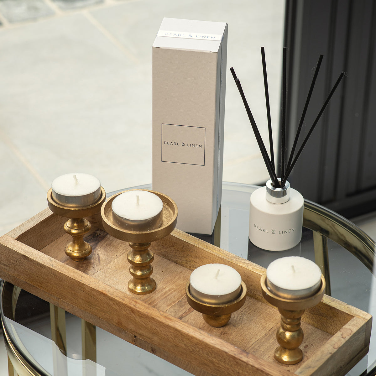 Hardwood Candle Tray Display Tray &amp; Cosy Nights Diffuser