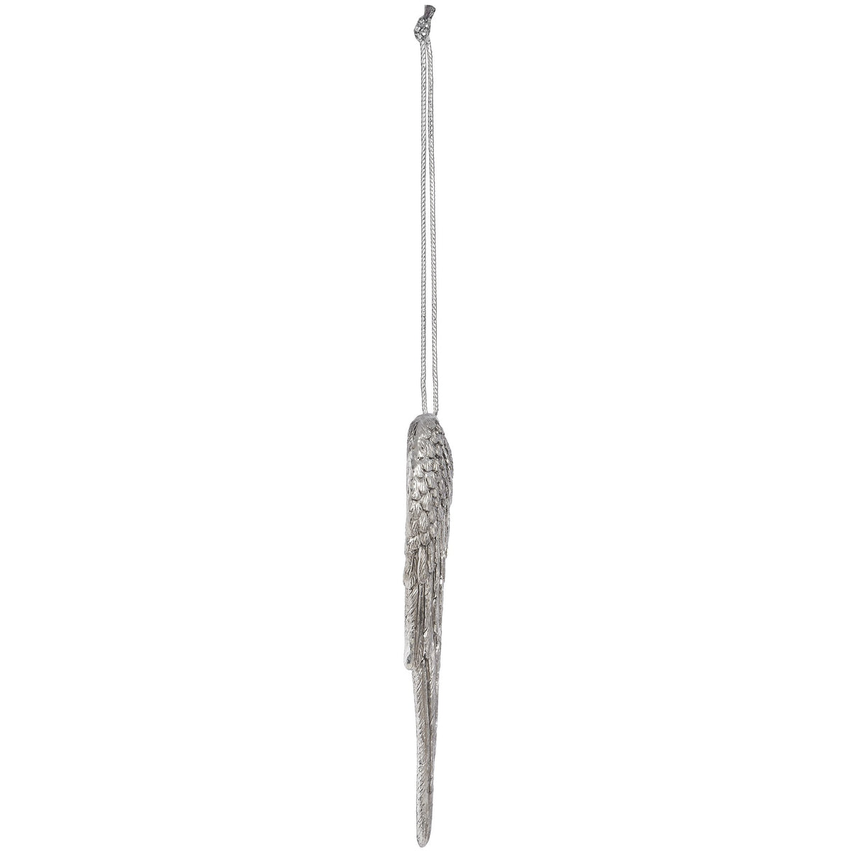 Set of 6 Silver wing hanging ornaments.