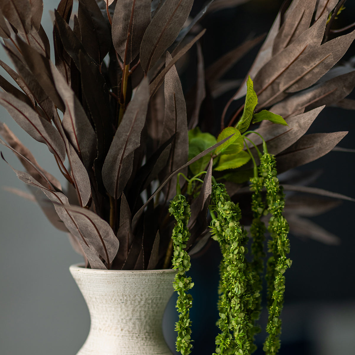 Faux Burgundy Eucalyptus &amp; Green Amaranthus arrangement