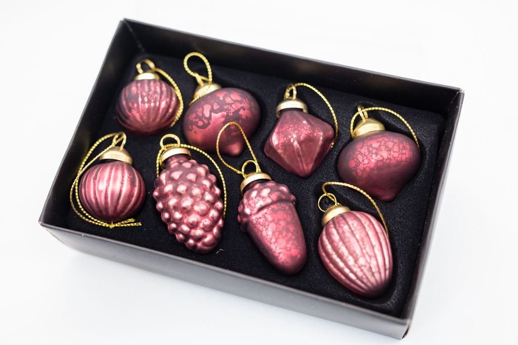Mini Red Glass Bauble Christmas Tree Decorations - 8 pieces