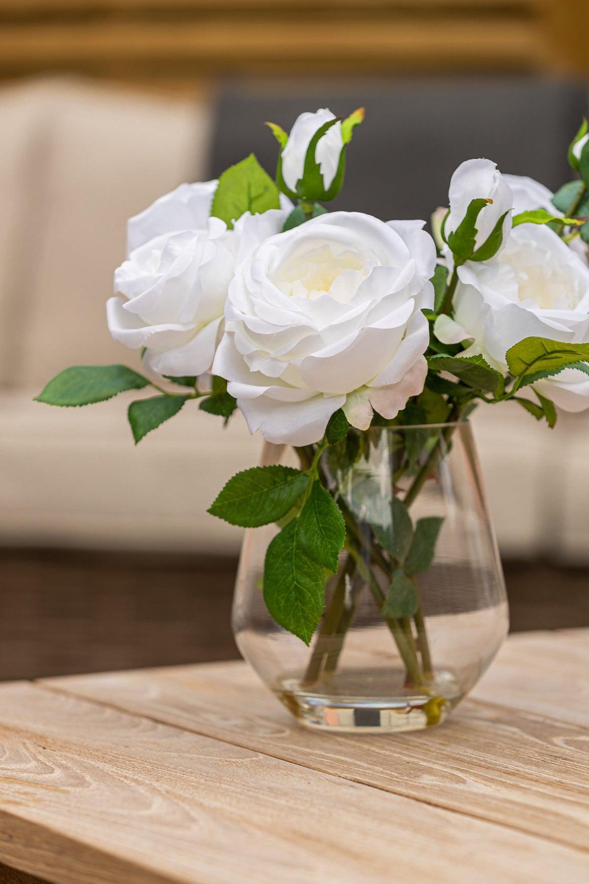 Faux White Rose Arrangement in Vase &amp; Our Signature Hand Poured luxury Aspen Rose Diffuser