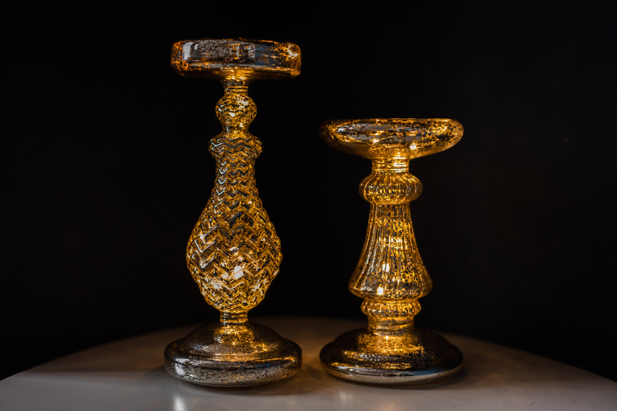 LED Mottled Glass Candle Holder 18cm