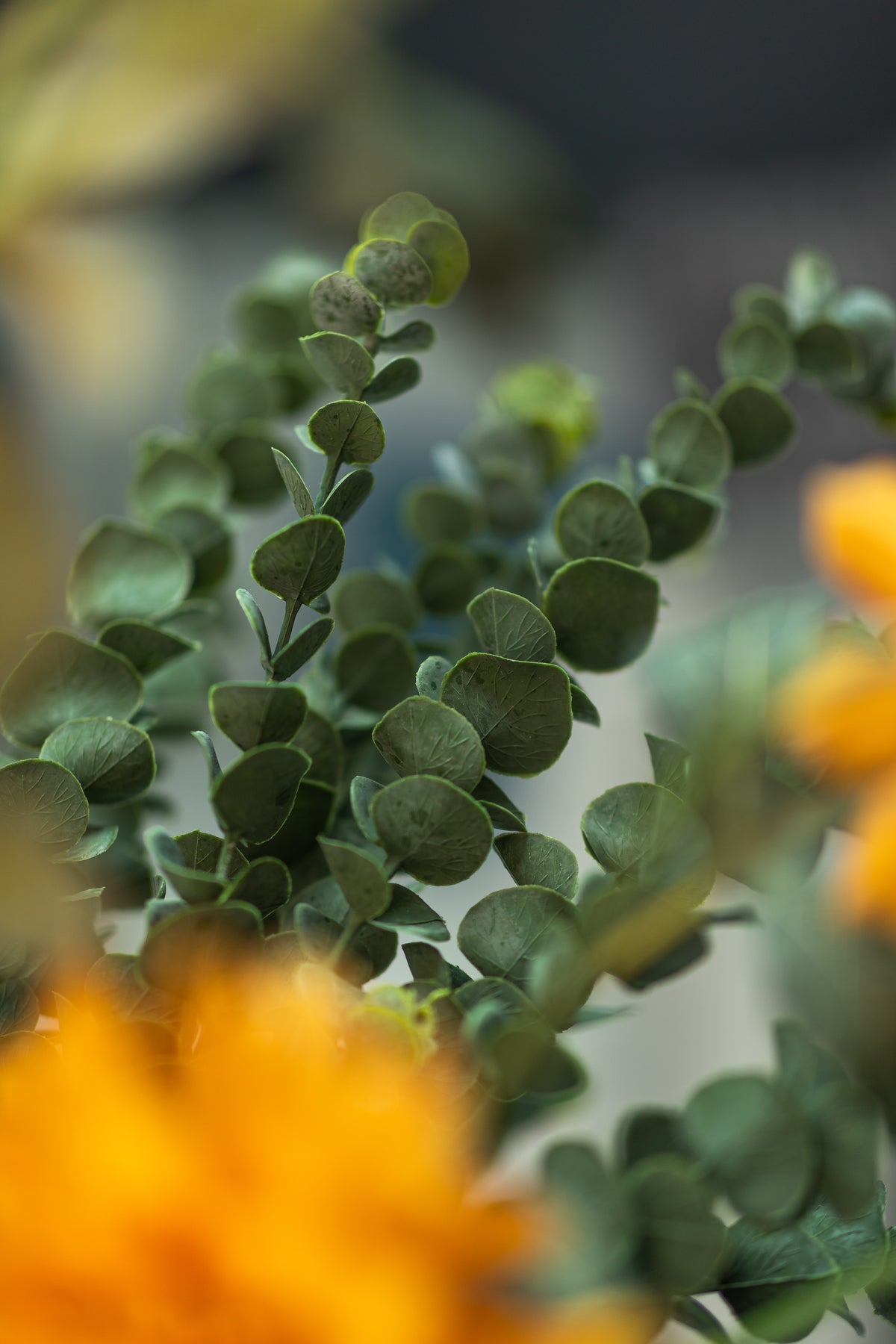 Faux Orange Dahlia Spray &amp; Eucalyptus Arrangement
