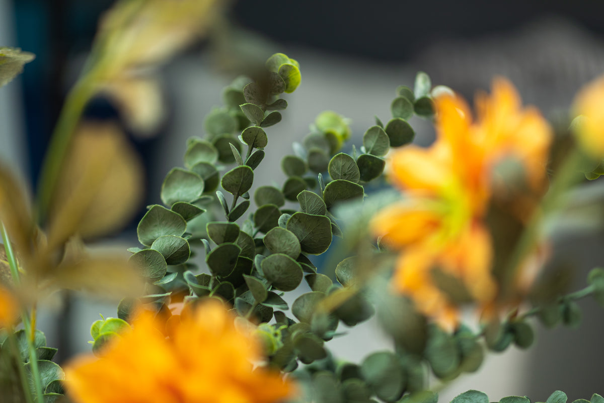 Faux Orange Dahlia Spray &amp; Eucalyptus Arrangement