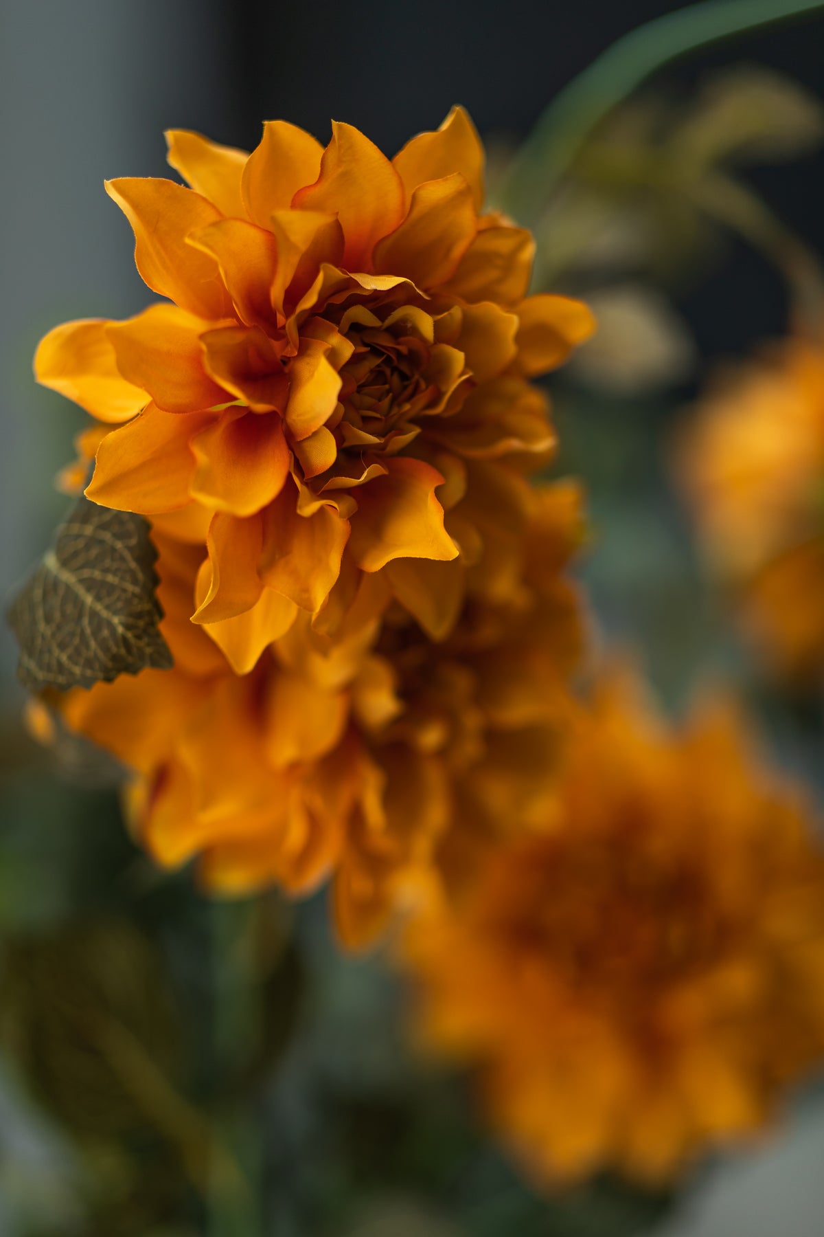 Faux Orange Dahlia Spray &amp; Eucalyptus Arrangement
