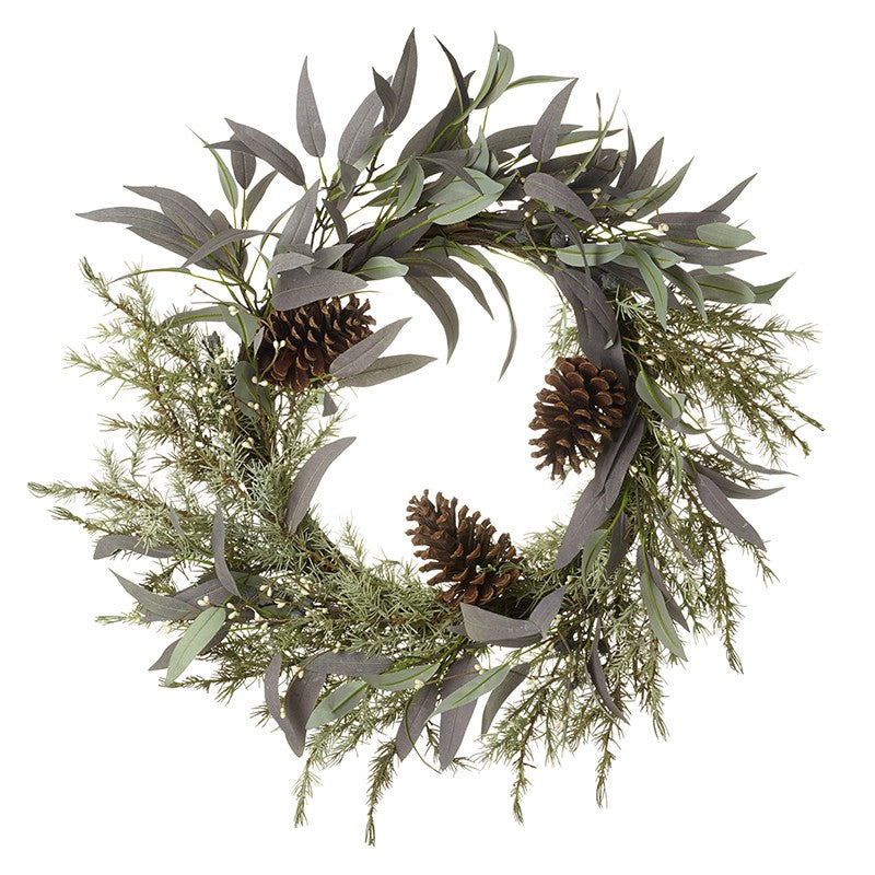 Large Sage Leaf &amp; Green Spray Fir Cone Wreath